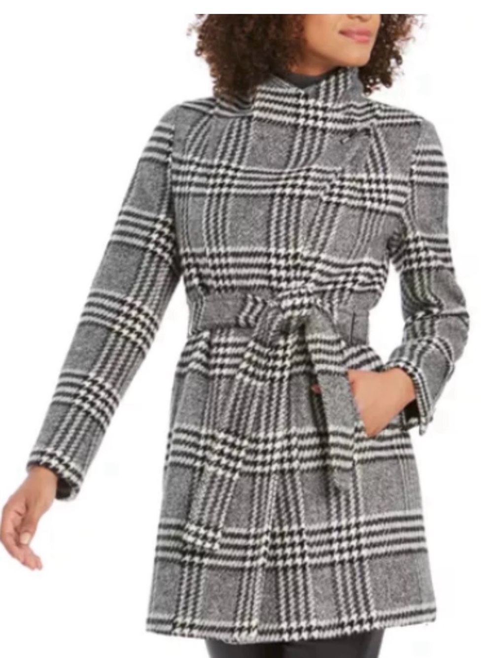 Calvin Klein Black and White wool blend Houndstooth Coat